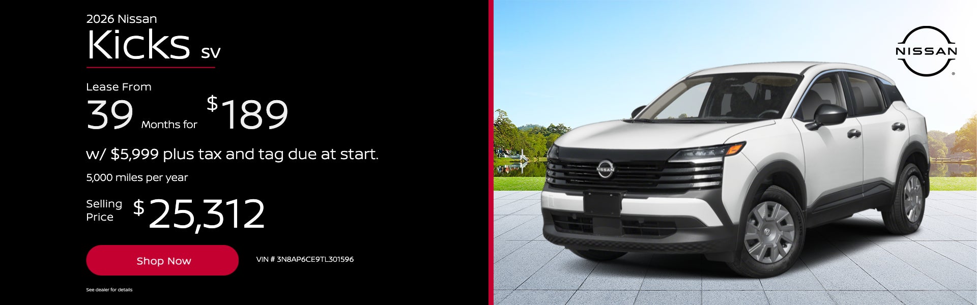 2026 Kicks SV Lease From 39 months for $189